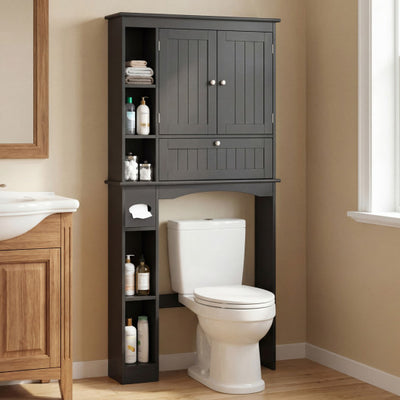 Over the Toilet Storage Cabinet with Adjustable Shelf and Bottom Bar-Black