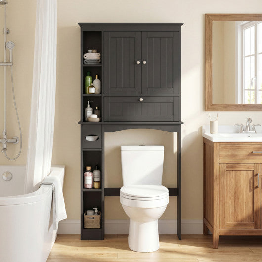 Over the Toilet Storage Cabinet with Adjustable Shelf and Bottom Bar-Black