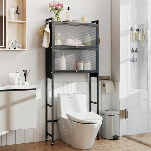 Over-the-toilet Cabinet Bathroom Organizer with 2 Flip-up Cabinets-Black