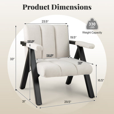 Oversized Accent Chair with Metal Frame and Armrests-Beige