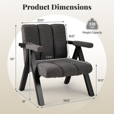 Oversized Accent Chair with Metal Frame and Armrests-Gray