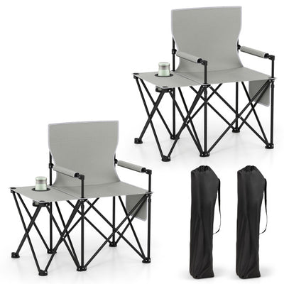 Oversized Camping Chair with Side Table and 2 Storage Pockets-Gray