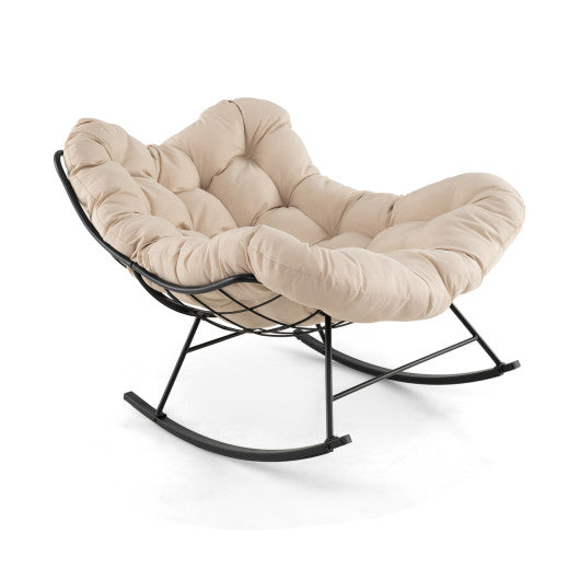 Oversized Egg Papasan Chair with Padded Cushion for Porch-Beige