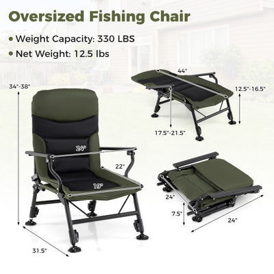 Oversized Foldable Fishing Chair for Adults with Armrest-Green