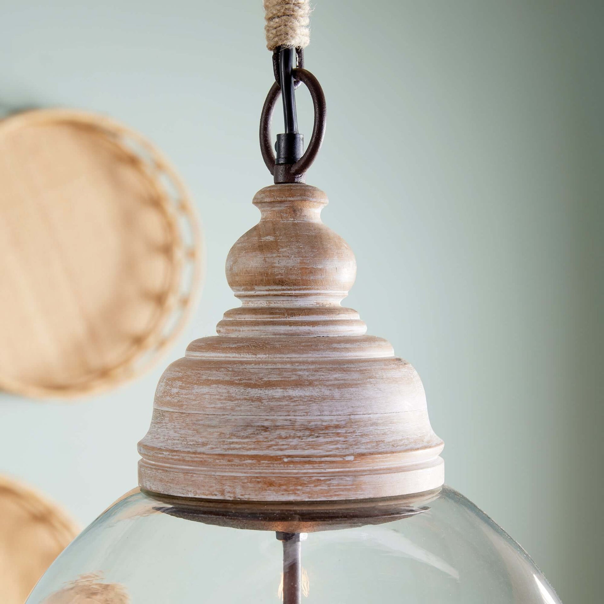 Oversized Glass Cloche Pendant Light with Wood Accent