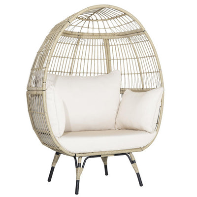 Oversized Rattan Egg Lounge Chair & 2-Seat Rattan Sofa with Cushions