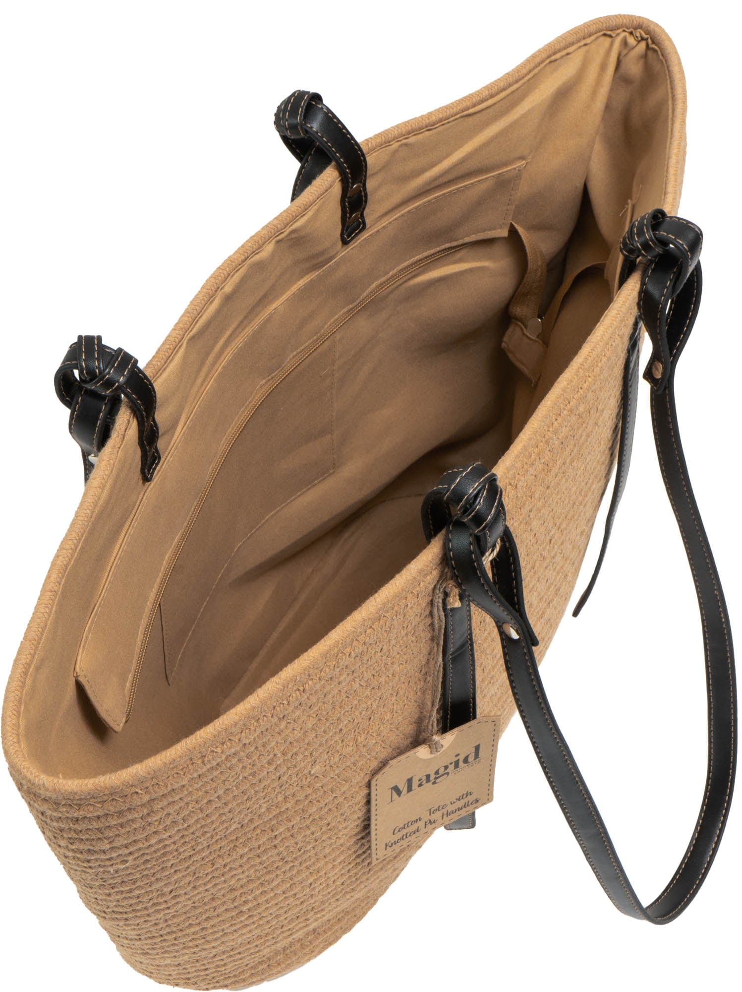 Magid Natural Cotton Woven & Faux Leather Shoulder Tote