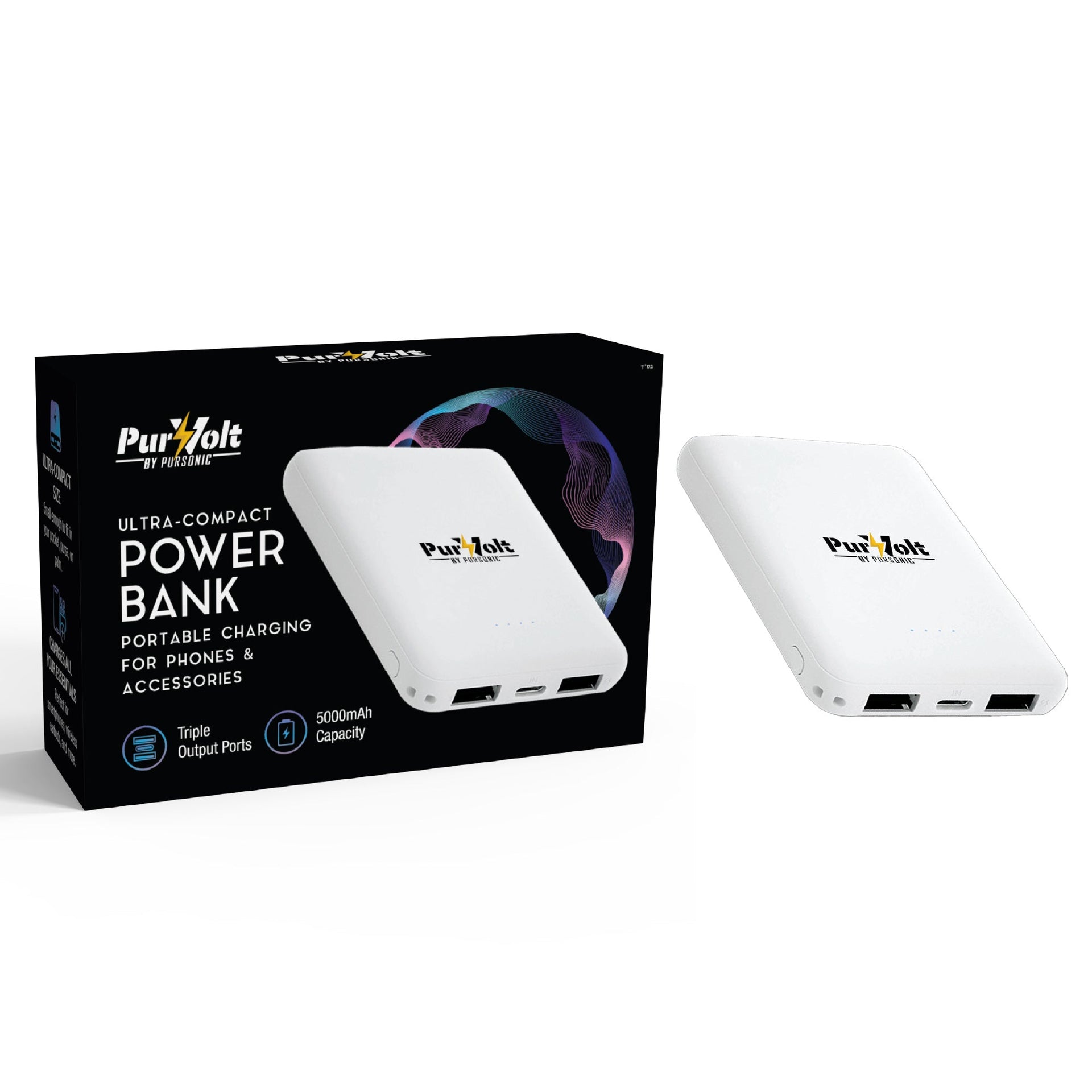 Pursonic Ultra-Compact Wireless Power Bank – 5000mAh Portable Charger with Wireless Output
