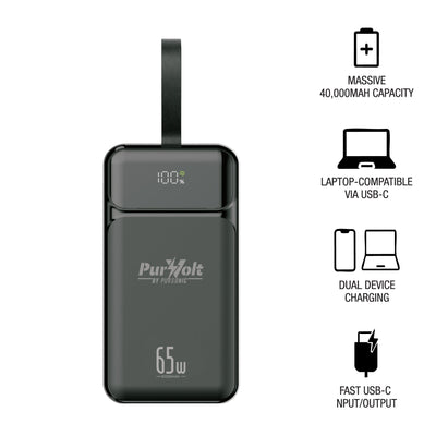 Pursonic Power Anywhere Bundle – PurVolt 40,000mAh Power Bank + LED Fast Charging Power Bank with Built-in Cables