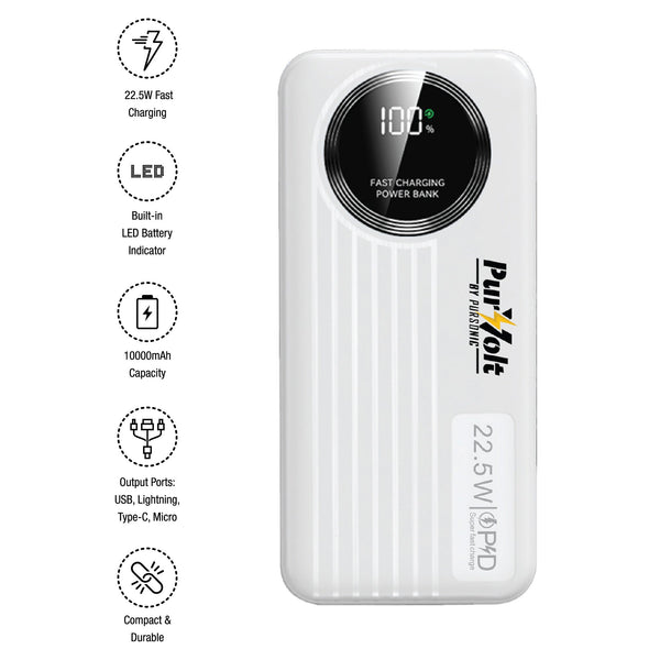 Pursonic Power Anywhere Bundle – PurVolt 40,000mAh Power Bank + LED Fast Charging Power Bank with Built-in Cables