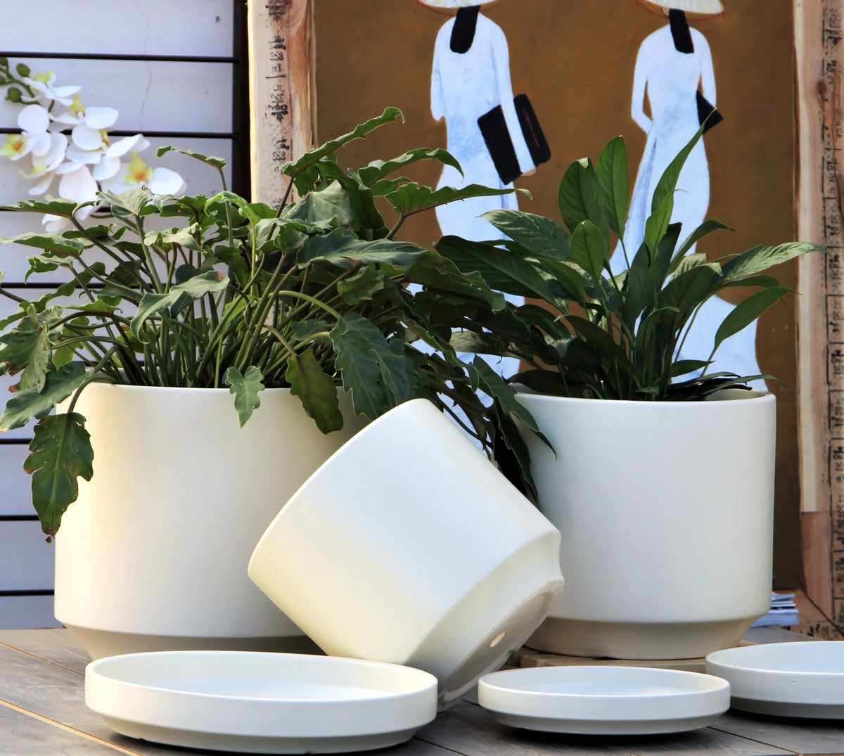 Mid Modern Planter With Detached Saucer By Plantatorem