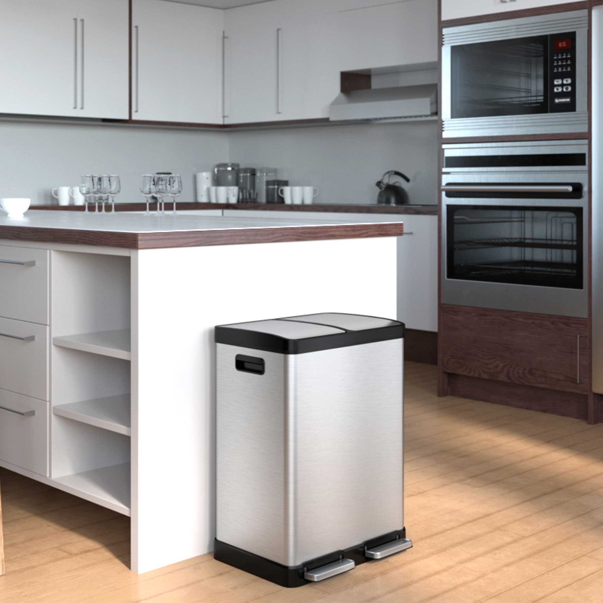 16 Gallon / 60 Liter Composite SoftStep Dual Compartment Kitchen Trash Can and Recycle Bin with AbsorbX