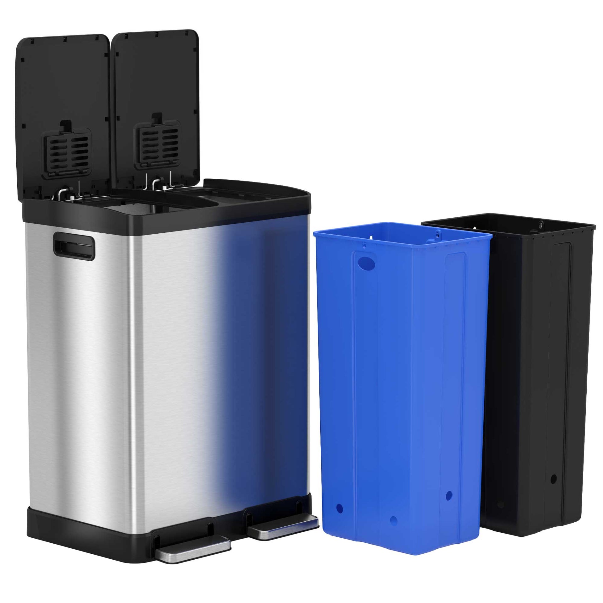 16 Gallon / 60 Liter Composite SoftStep Dual Compartment Kitchen Trash Can and Recycle Bin with AbsorbX