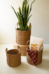 SET OF 3 ROUND BRAIDED SEAGRASS STORAGE BASKETS W HANDLES
