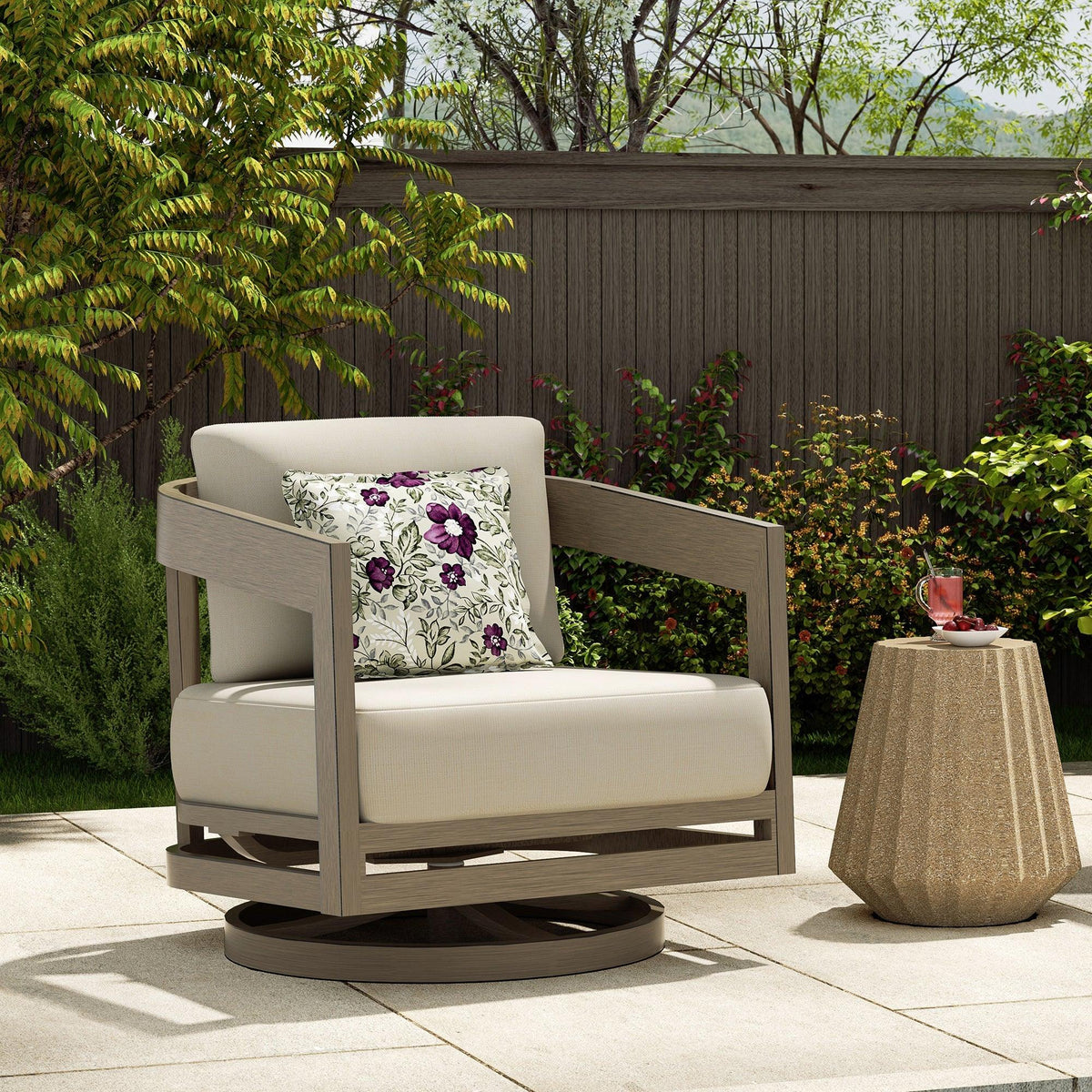 PEAKHOME Harmonti Patio 4-Piece Aluminum Swivel Conversation Sofa Set With Cushions
