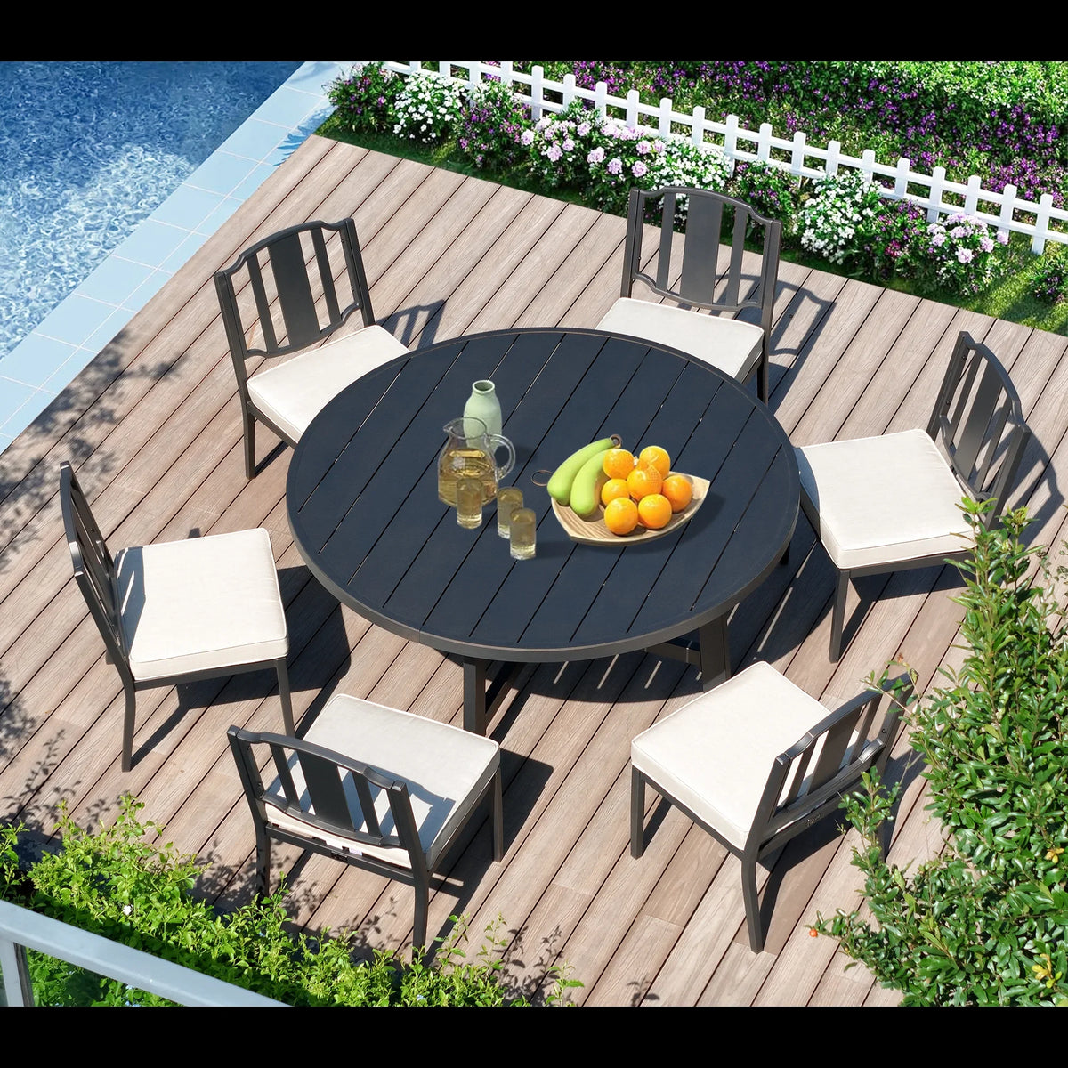Tamarin 7-Piece Round Outdoor Dining Set with Armless Chairs‌