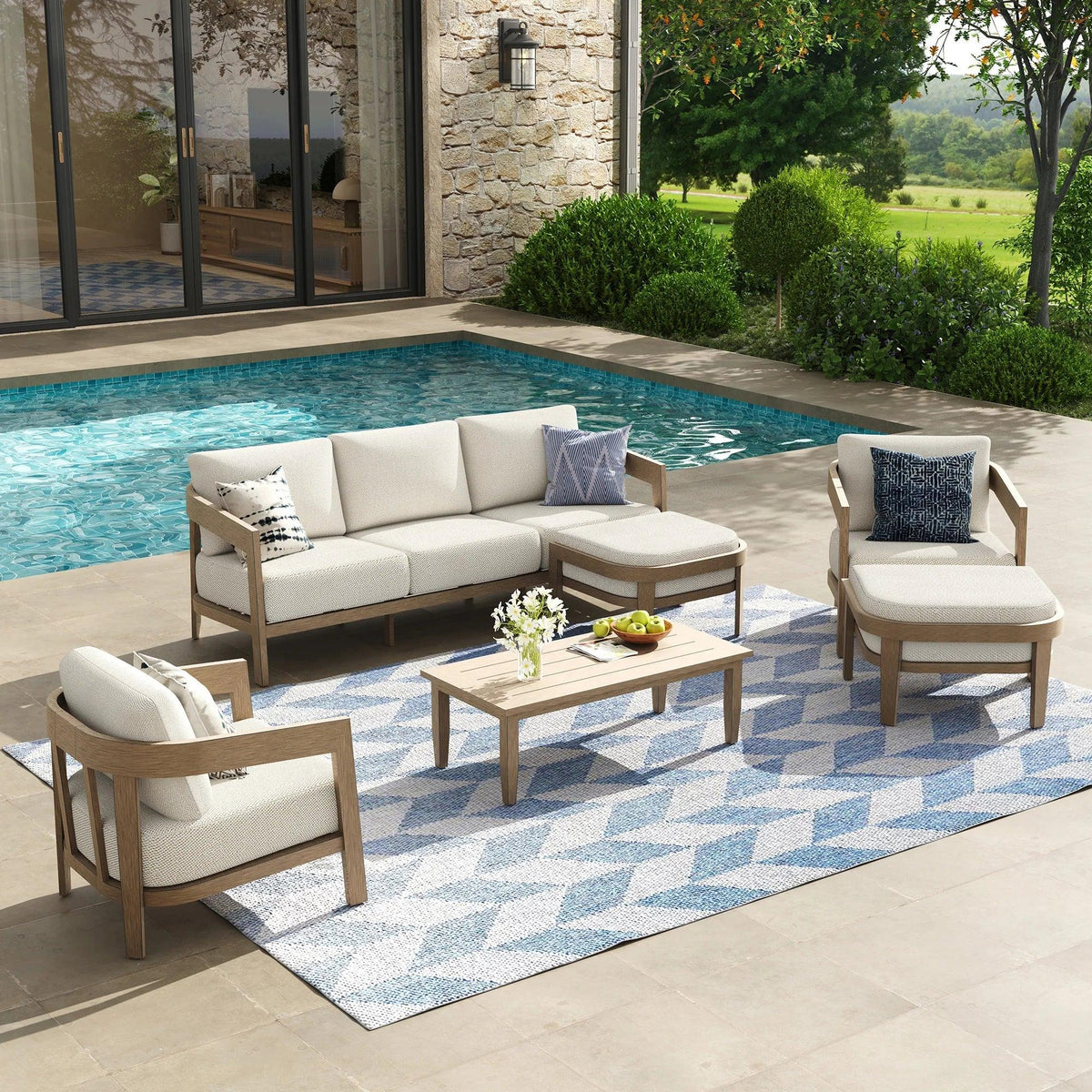 Harmonti 6-Piece Aluminum Patio Conversation Sofa Set With Ottoman