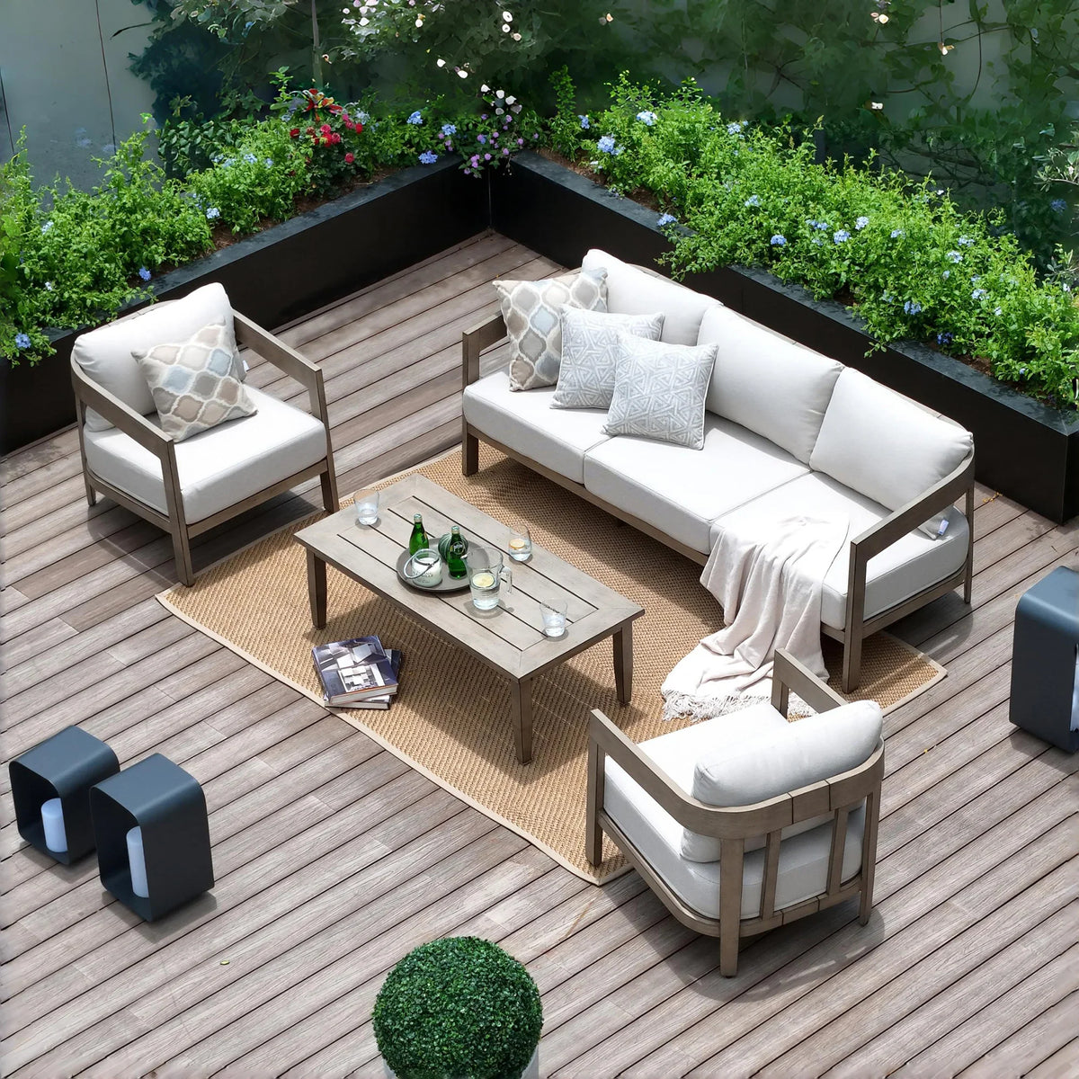 PEAKHOME Harmonti Patio 4-Piece Aluminum Conversation Sofa Set With Cushions