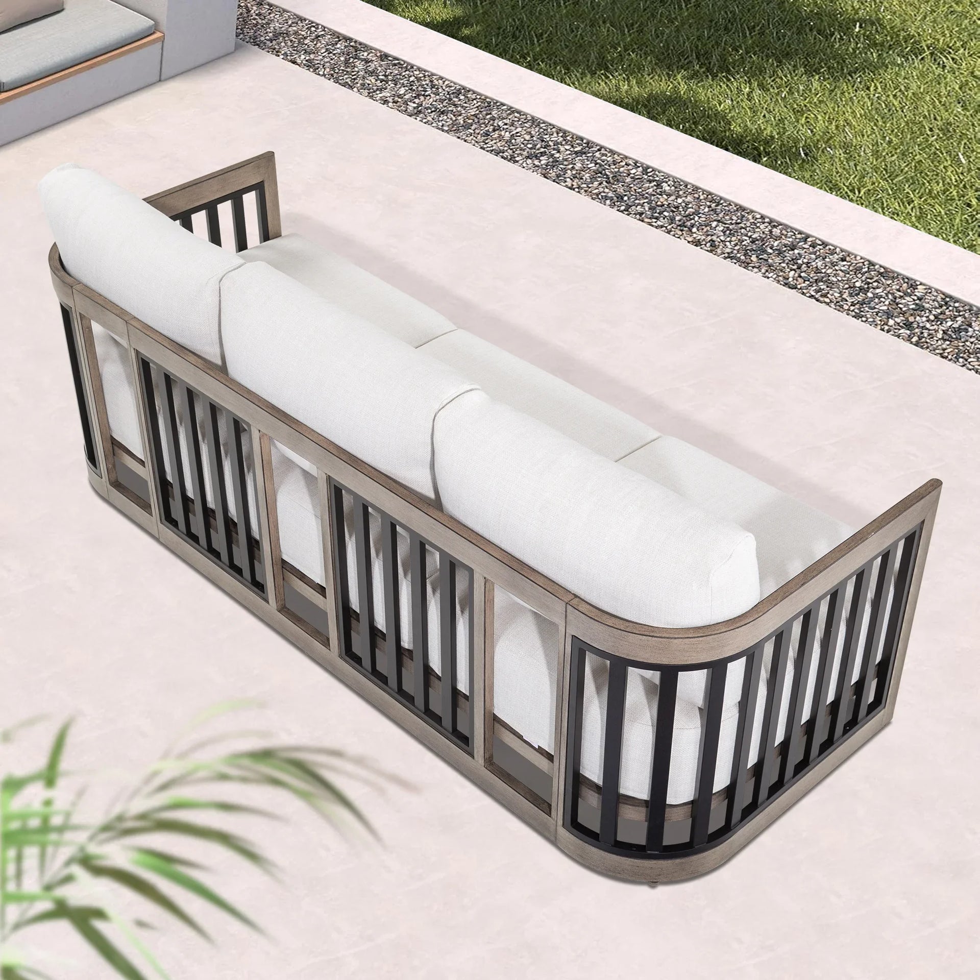 Sereno Outdoor Aluminum Sofa Set With Swivel Chairs and Round Coffee Table