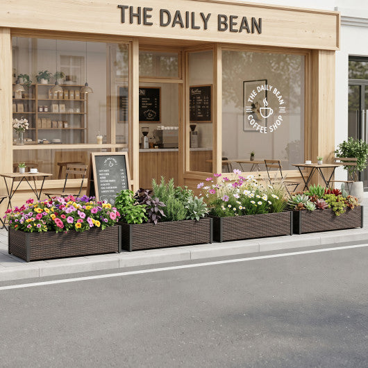 PE Rattan Elevated Raised Garden Bed with Open-Ended Base-Brown