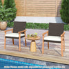 PE Rattan Outdoor Patio Dining Chair Set of 2 with Removable Cushion and Acacia Wood Armrests-White