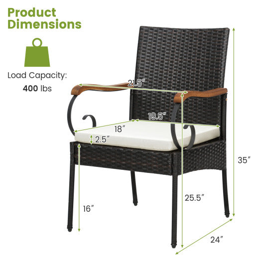 Set of 2/4 Outdoor PE Wicker Chair with Acacia Wood Armrests-Set of 2