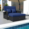 PE Wicker Outdoor Daybed with 4-Level Adjustable Backrest and Storage Ottoman-Navy