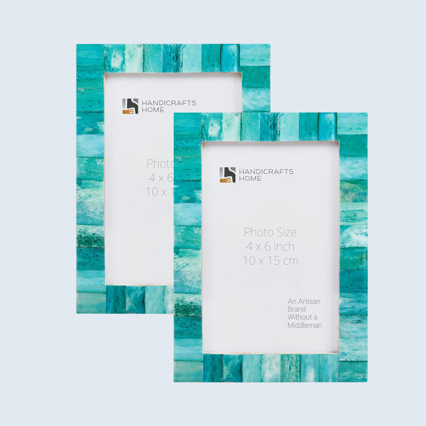 Picture Frames Classic Pattern Bone Inlay Collection in 3 Sizes, Pack of 2 - Green