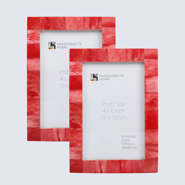 Picture Frames Classic Pattern Bone Inlay Collection in 3 Sizes, Pack of 2 - Red