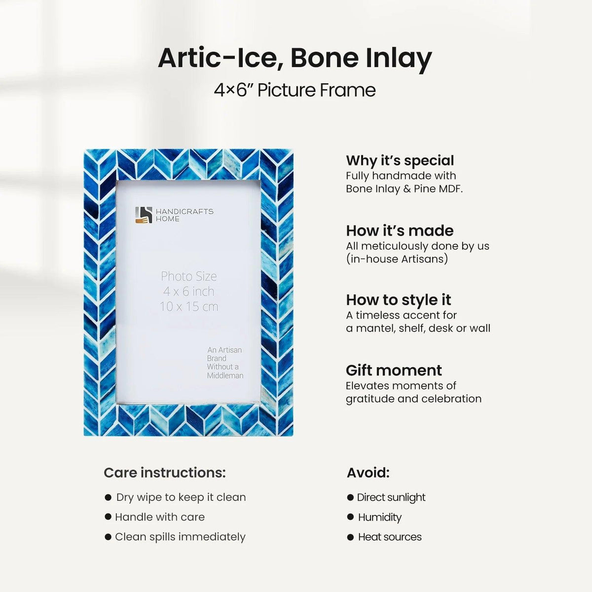Picture Frame Arctic Ice Pattern Collection Resin inlay Blue & White 4x6, 5x7 & 8x10