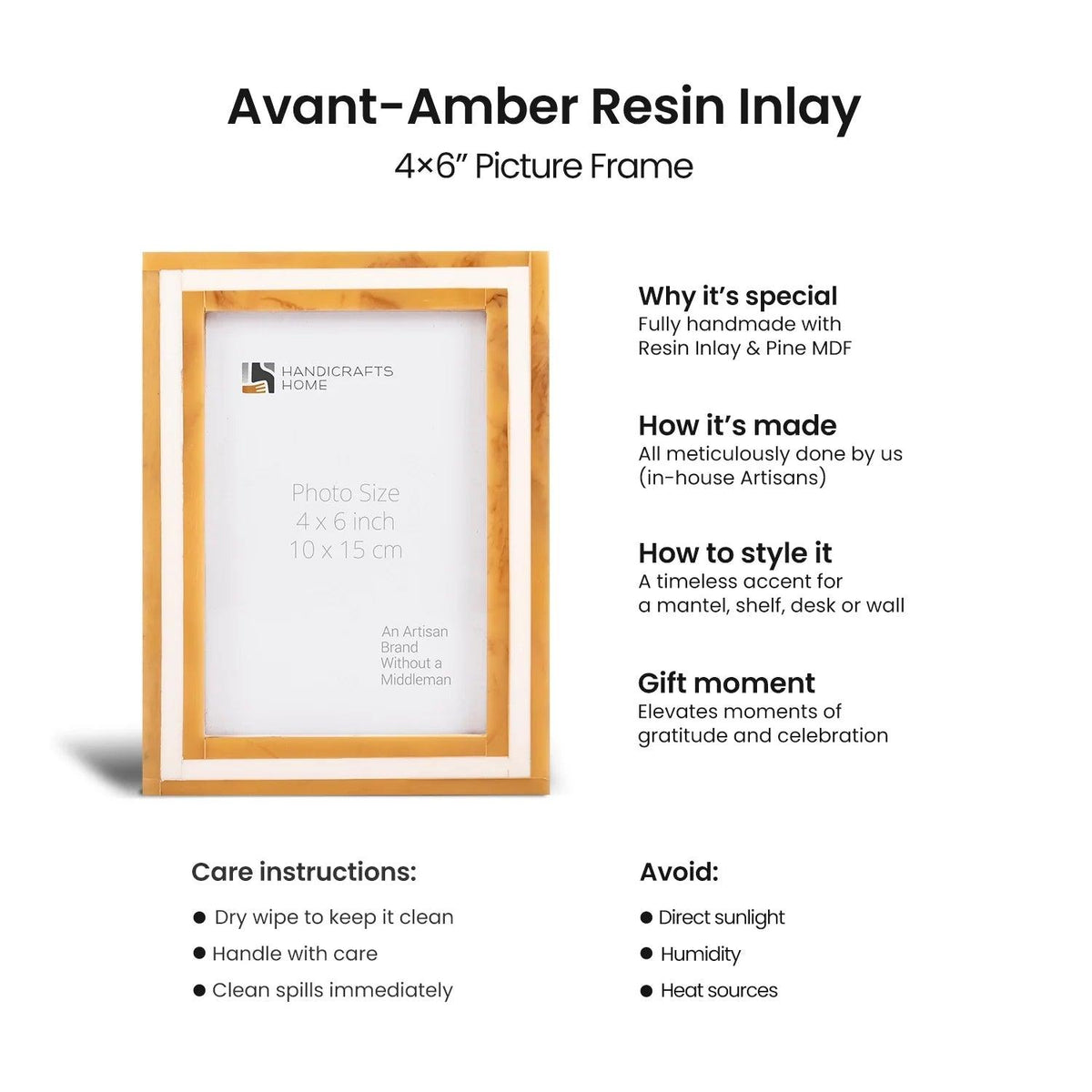 Picture Frame Avant Amber Collection Resin Inlay Orange & White – 4x6, 5x7 & 8x10
