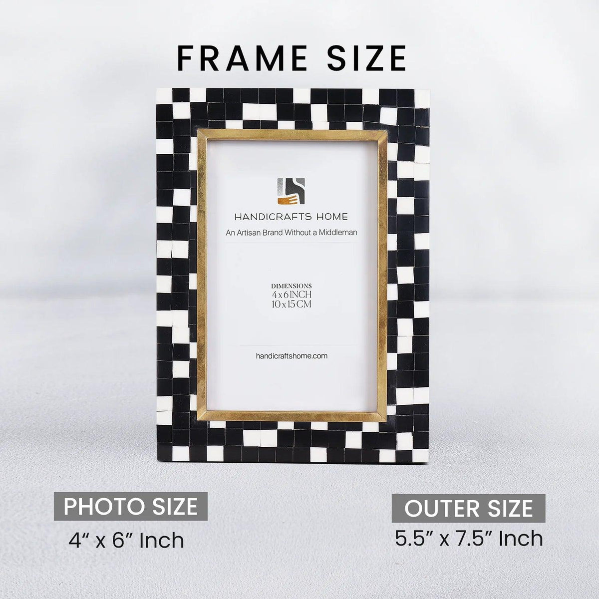 4x6 Picture Frame B&W Handcrafted Resin Inlay | Halo Mosaic