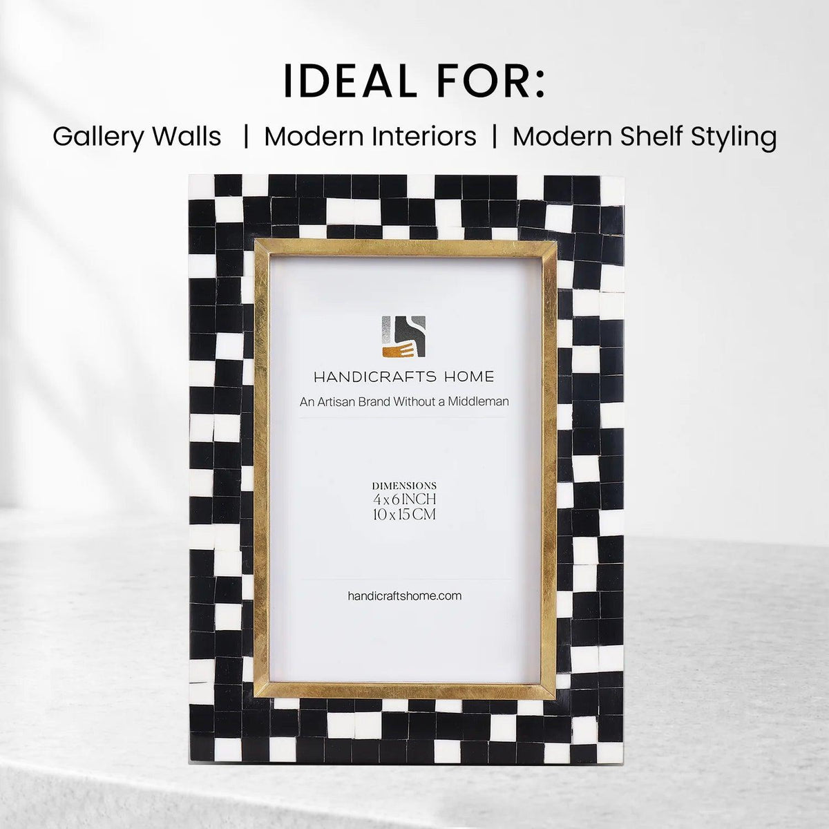 4x6 Picture Frame B&W Handcrafted Resin Inlay | Halo Mosaic