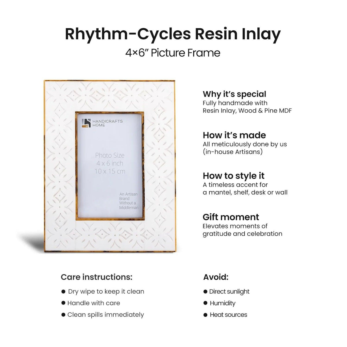 Rhythm Cycles Picture Frame White Resin Inlay 4x6 5x7 8x10