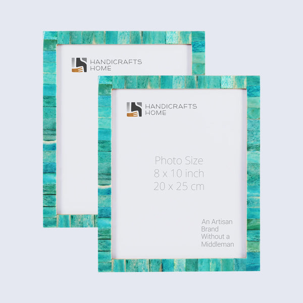Picture Frames Classic Pattern Bone Inlay Collection in 3 Sizes, Pack of 2 - Green