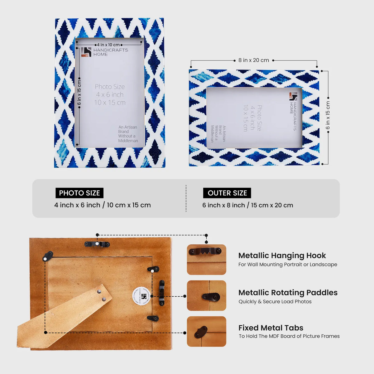photo frame indigo pattern white blue 4x6 inch