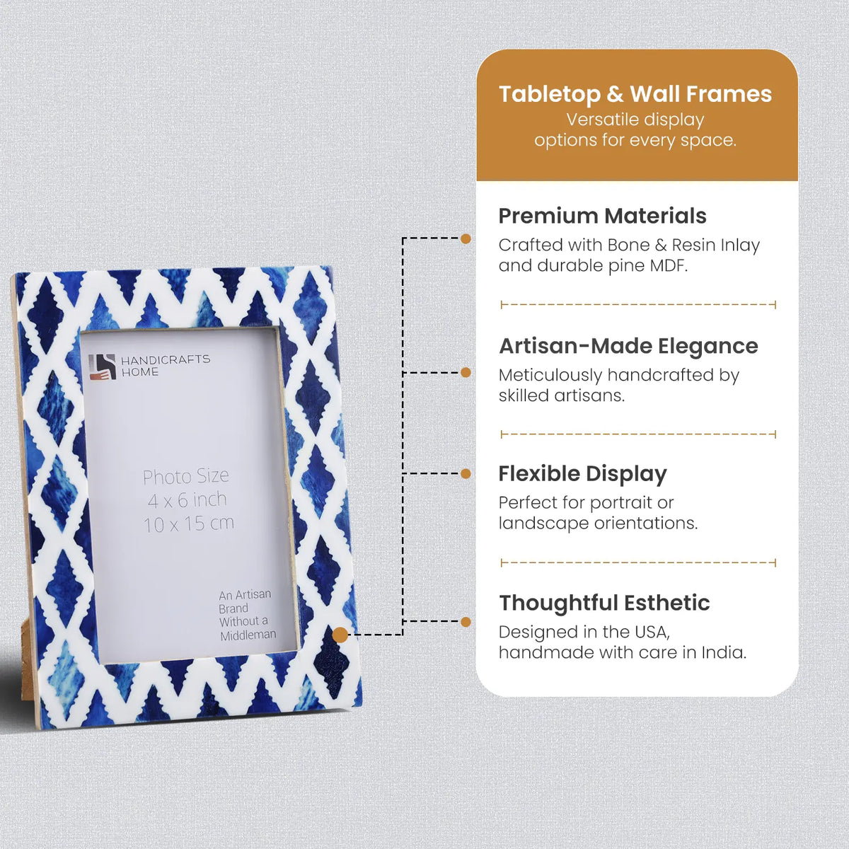 photo frame indigo pattern white blue 4x6 inch