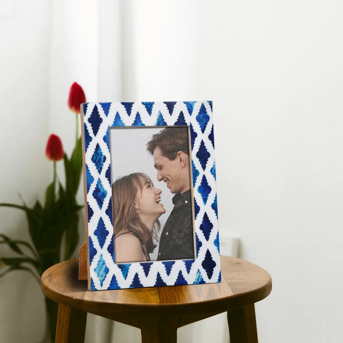 photo frame indigo pattern white blue 4x6 inch