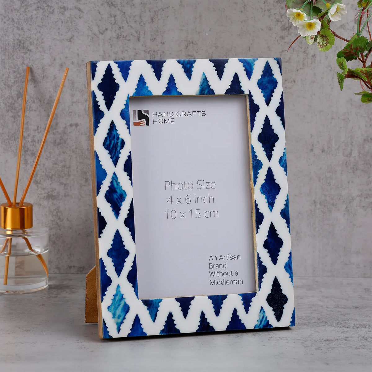 photo frame indigo pattern white blue 4x6 inch