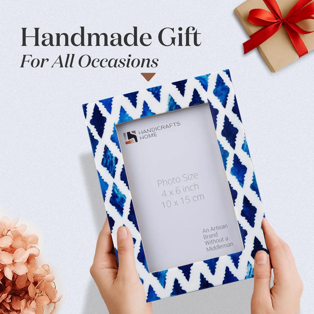 photo frame indigo pattern white blue 4x6 inch