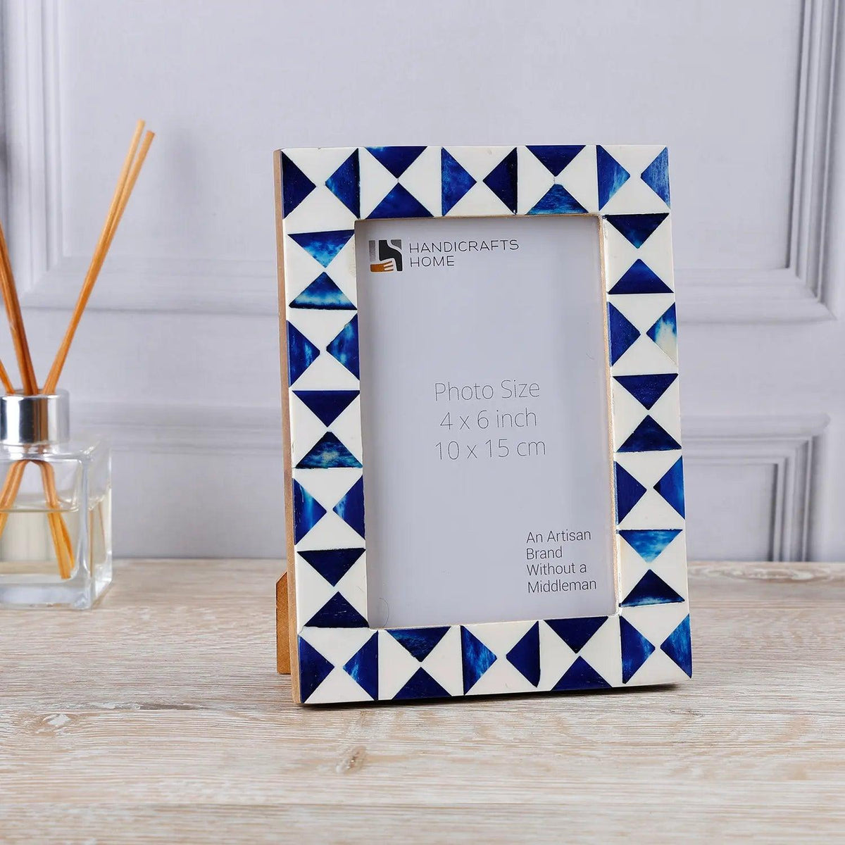 Picture Frame Indigo Pattern Collection Bone Resin Inlay Blue White 4x6