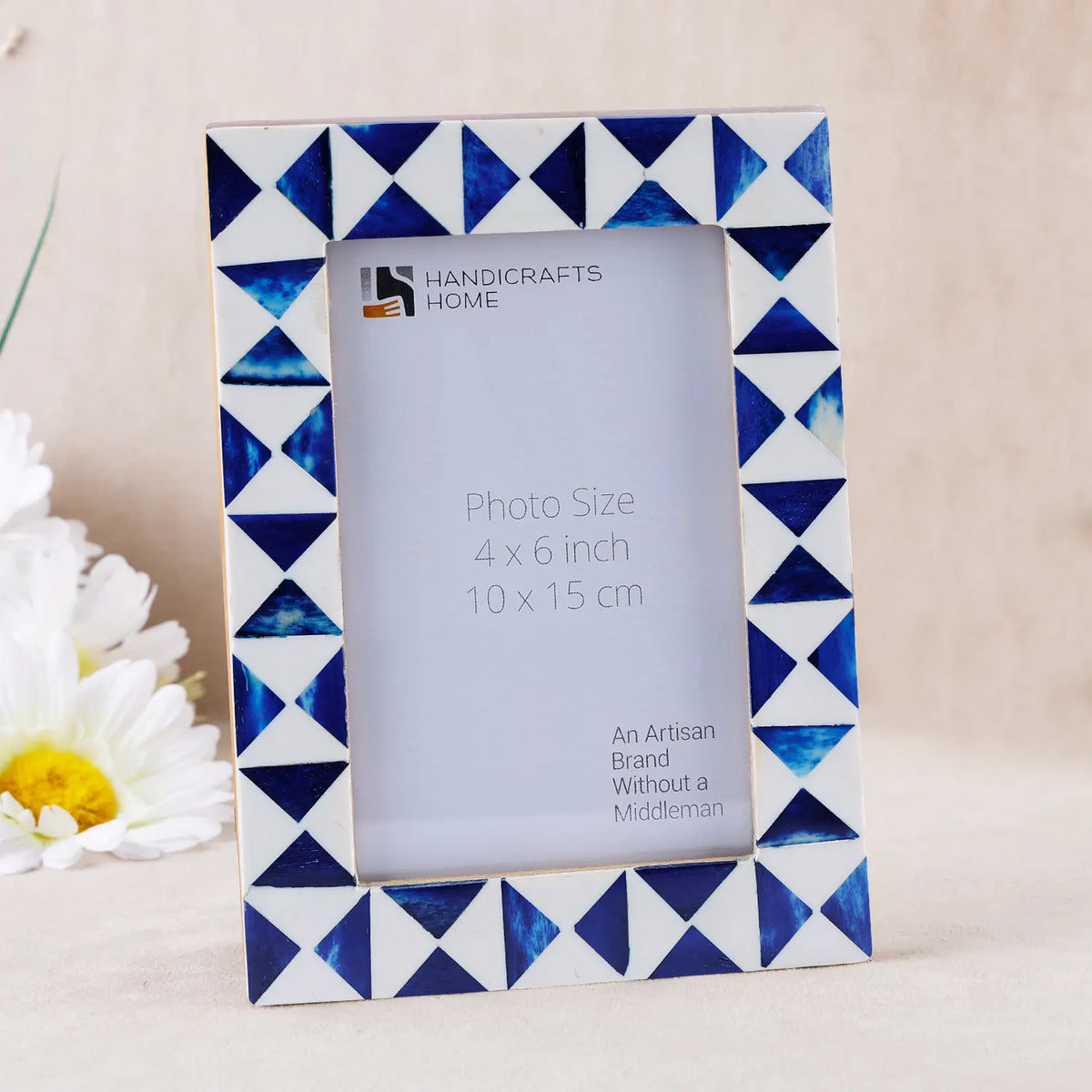 Picture Frame Indigo Pattern Collection Bone Resin Inlay Blue White 4x6