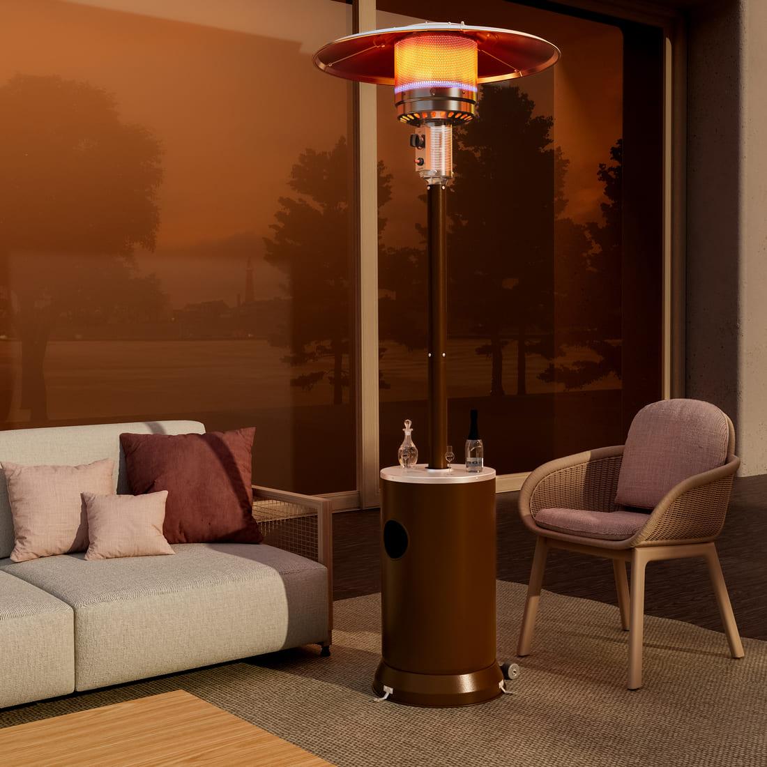 Pamapic 48,000 BTU Patio Heater Propane with Table Design & Wheels, Commercial & Residential