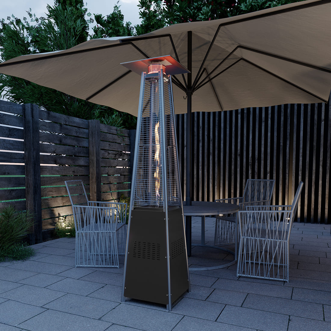 Pyra Propane Pyramid Patio Heater 48,000 BTU, with Glass Flame Tube