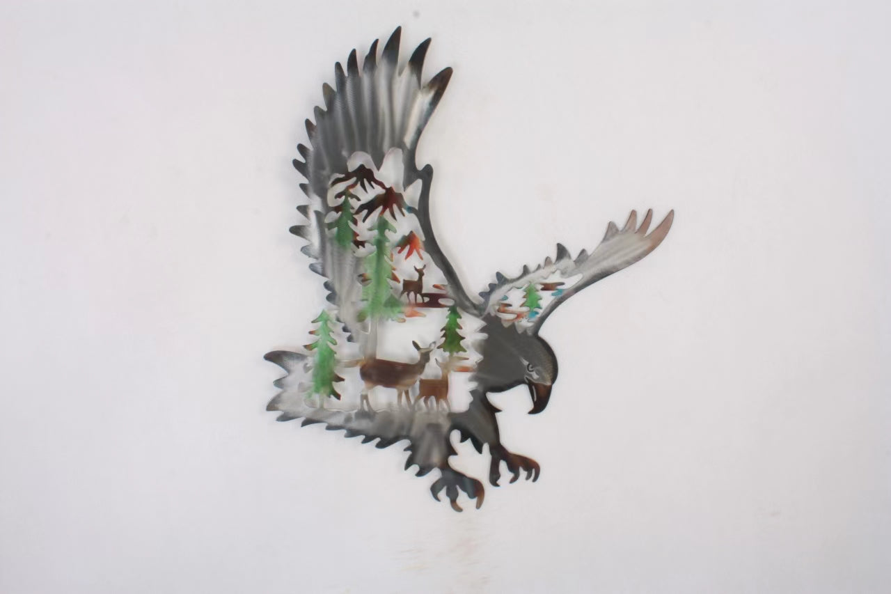 Skyward Pines: Eagle and Deer Silhouette Metal Wall Art