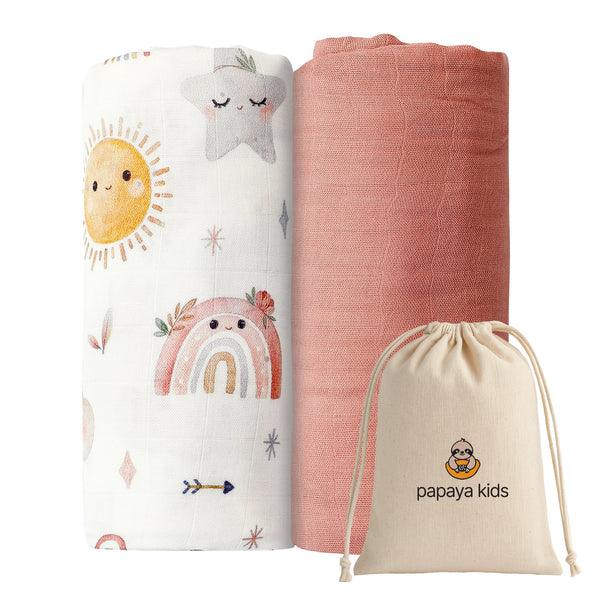 Muslin Swaddle Blankets - Soft Breathable Baby Swaddle Wrap, Bamboo Viscose & Cotton Receiving Blankets for Newborns, 2-Pack