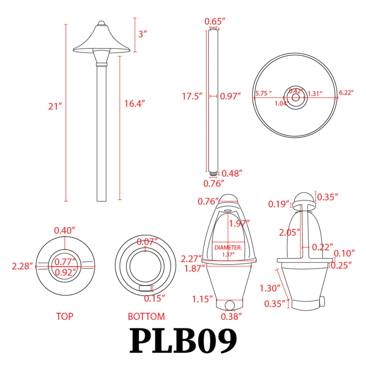 PLB09 Brass LED Cone Lamp Ready 12V Low Voltage Pathway Outdoor Landscape Lighting Fixture G4 Socket
