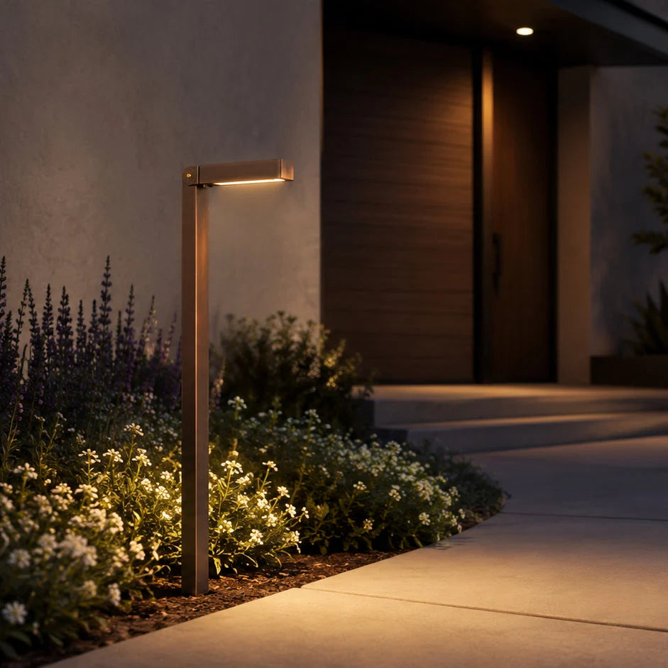 PLB14 Adjustable Integrated 3W 3000K Warm White LED Brass L-Shaped 12V Low Voltage Pathway Light