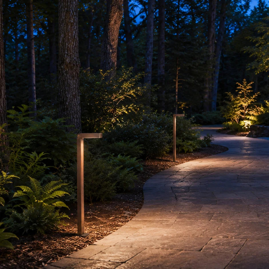 PLB14 Adjustable Integrated 3W 3000K Warm White LED Brass L-Shaped 12V Low Voltage Pathway Light