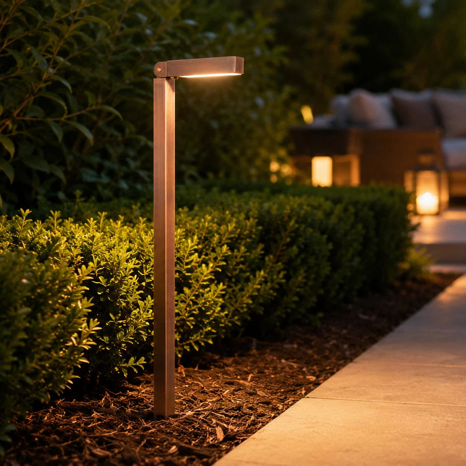PLB14 Adjustable Integrated 3W 3000K Warm White LED Brass L-Shaped 12V Low Voltage Pathway Light